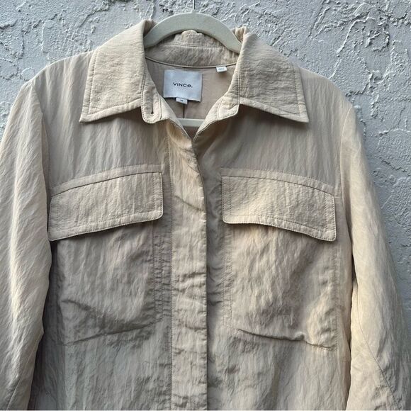 VINCE Padded Shirt Jacket Women Size Small Textured Coat Cream Neutral Relaxed - Picture 5 of 13